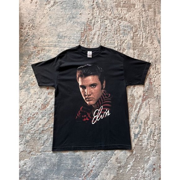 ELVIS PRESLEY VINTAGE SIGNATURE 90S BLACK T SHIRT SIZE LARGE BAND CONCERT 1990 - Picture 2 of 6